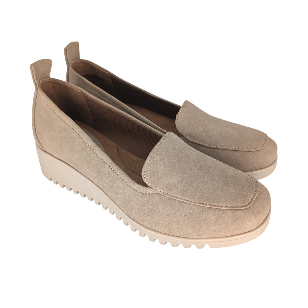 Eurosoft Dawn Wedge Loafer Womens 8M Stone Beige Faux Suede‎ Minimalist Casual